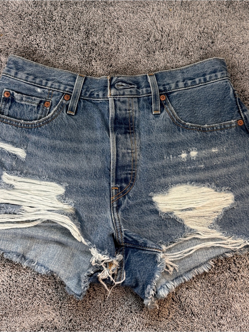 Levi's Distressed Light Blue High-Rise Jean Shorts-501 short